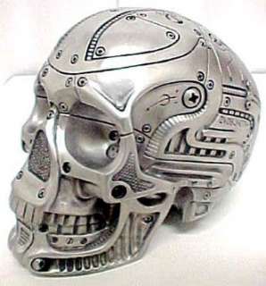  Robotic Human Skull Silvered Statue Robot Android