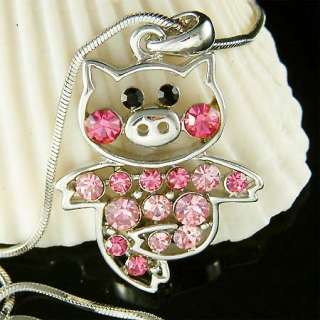 Swarovski crystal Pink PIG Piggy Piglet Charm Pendant Chain Necklace 