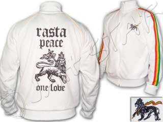 Veste Jacket Rasta Reggae Peace Lion of Judah Blanc White FR  