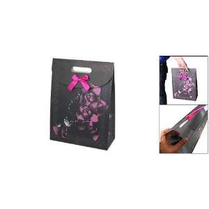  Purple Flower Print Valentines Gift Black Paper Bag 