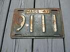 1947 47 MASSACHUSETTS MA MASS FOUR DIGIT LICENSE PLATE # 9111 WICKED 