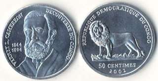CONGO 6 PIECE UNCIRCULATED COIN SET, 0.10 TO 1 FRANC  