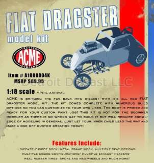 18 Acme 1940s Altered Fiat Dragster Diecast Model Kit  