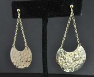   14K Gold Hammered Disc Dangle Chain Pendulum Drop Post Earrings  