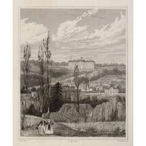 1831 Chateau Royal de Meudon France Steel Engraving   Original Steel 