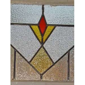  Art Deco Geometric in Red and Gold Antique Stained Glass 