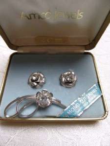 Vintage Amco Diamond Cut Spinel 14K Posts Brooch Pin Earrings Demi Set 