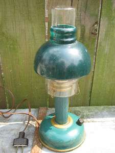 Old Colonial Early American Green Glass Electric Oil Lamp 13 1960s 