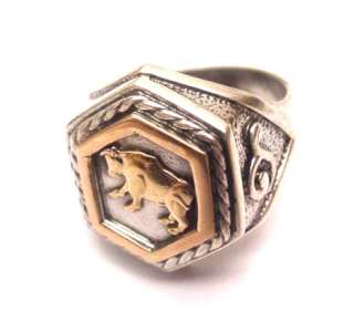 Mans Sterling Silver 925 Ring with Gold 9Ct Taurus  