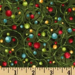  44 Wide Tidings Polka Dots & Swirls Green Fabric By The 