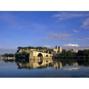  River Rhone, Bridge and Papal Palace, Avignon, Provence, France 