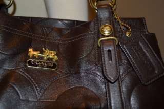 COACH NWT Mia Embossed Leather Op Art Tote Brown Mahogany Handbag 