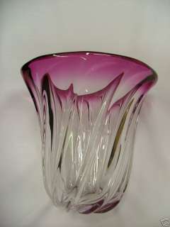 Val St. Lambert Clear & Amethyst Crystal Vase*BIN*GIF*  