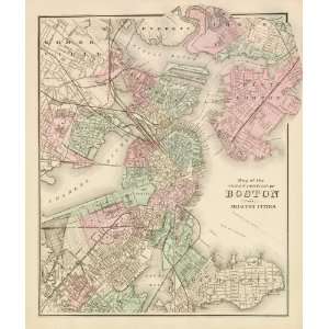  Reproduction of an 1873 Hand Painted Antique Map of Boston 