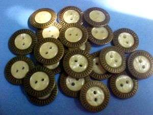 vintage 11 GOLD METAL MOTHER OF PEARL CENTER BUTTONS  