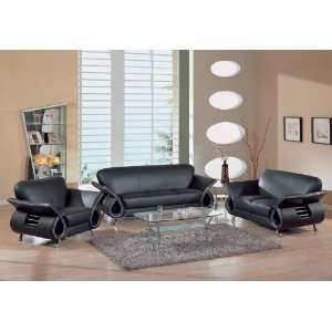  Global Furniture Contemporary Black Bounded Leather Living 