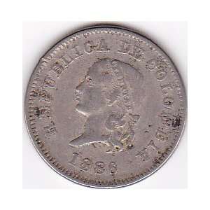  1886 Colombia 5 Centavos Coin 