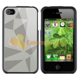Silver Aluminum Hard CASE+Car+Home Charger+PRIVACY FILTER for iPhone 4 
