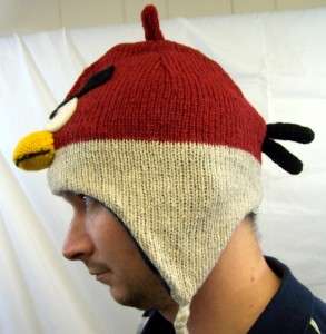 Mens Angry Birds Red Hat Cartoon Animal Warm Wool Winter Ski Cap Ear 