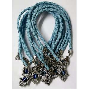  with LIGHT BLUE Braided String and Rotating Evil Eye Hamsa Hand 