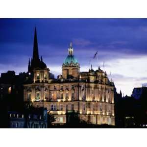 The Bank of Scotland Illuminated at Night, Edinburgh, United Kingdom 