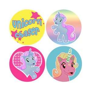 Set of 4 UNICORN Pinback Buttons 1.25 Pins / Badges Horse Pony Chaser 