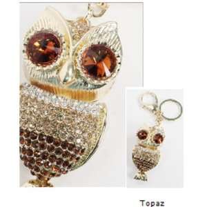 Syms 2 Tone Topaz Swarovski Crystal Owl Keychain Jewelry