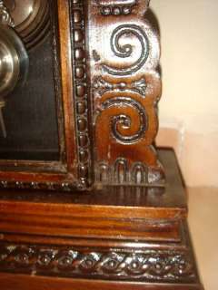 RARE 1890 ANSONIA USA GINGERBREAD WALNUT WOOD KITCHEN CLOCK w ALARM 