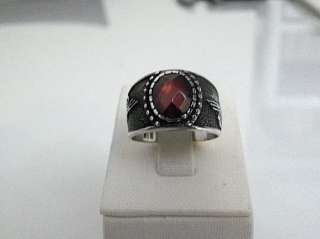 925 STERLING SILVER MENS GARNET RING WITH OTTOMAN TUGHRA  
