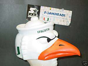 NCAA Foam Hat University Of Miami Hurricaine Head NEW  