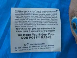  Post Adult Latex E.T. Mask Universal City Studios Original Tag  