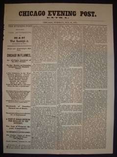   CHICAGO FIRE 4 MILES 2 DAYS FLAMES OCTOBER 10 1871 HISTORIC NEWSPAPER