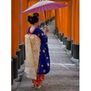  Portrait of a Geisha Holding an Ornate Umbrella at Fushimi 