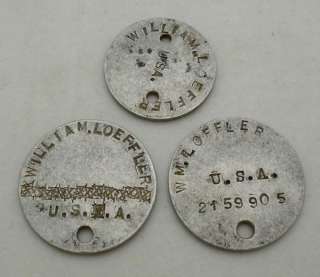 WW1 UNITED STATES ARMY SET OF 3 DOG TAGS NAME AND MATCHING SERIAL 