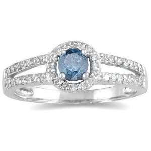  CTW Blue and White Diamond Ring in 10K White Gold SZUL Jewelry