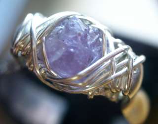 Violet Purple Apatite Crystal in Silver Wrapped Ring, sz 8  