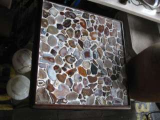 semi pressure stone mosaic top wooden legs table end table coffee 