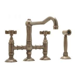 Rohl A1458XWS STN2 Country Kitchen 3 Leg Bridge Faucet with Side Spray 