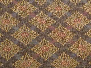 Galleria Leather Brown Gold Red Diamond Pattern Upholstery Fabric bty 