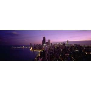  Buildings Lit Up at Night, Chicago, Illinois, USA Premium 