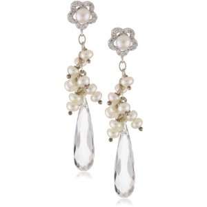  TZEN Be My Bride Pearl White Quartz Drop Silver Earrings 