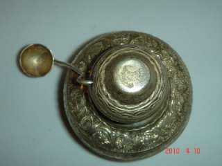 ANTIQUE ARABIC WRITTING SILVER SPOON ROUND VASE SIGNED  