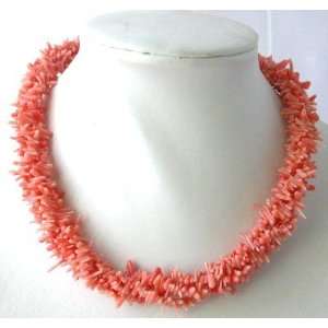  16 Three Rows Pink Branch Coral Necklace 
