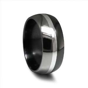   Mirell Tuxedo Two Tone Black Titanium and Silver Ring, 11.5 Jewelry