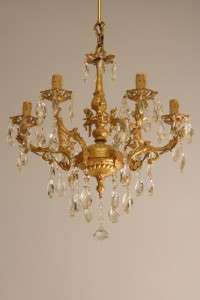   CHANDELIER CAST BRASS ANTIQUE FRENCH STYLE LIGHTING 6 ARMED LAMP