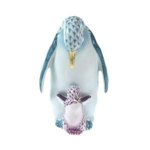  Herend Penguin With Baby Turquoise and Lavender Fishnet 