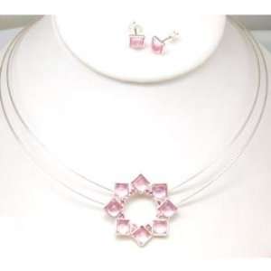  Pink Cut Out Flower Wire 16/18 Collarette & Earring 