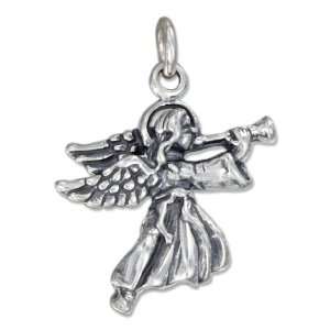    Sterling Silver Antiqued Trumpet Playing Angel Charm. Jewelry