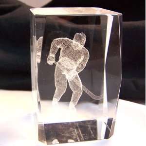    Hockey Player in Laser Art Crystal Paperweight 