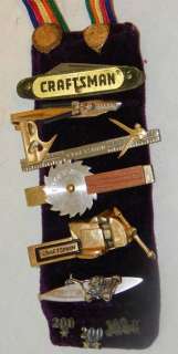 Vintage  Craftsman Tie Clasps Saw Vise Mower Jackknife + 3 1952 
